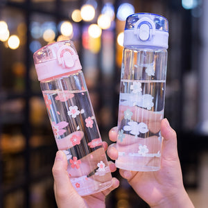 Kawaii Sakura Glass Water Bottle