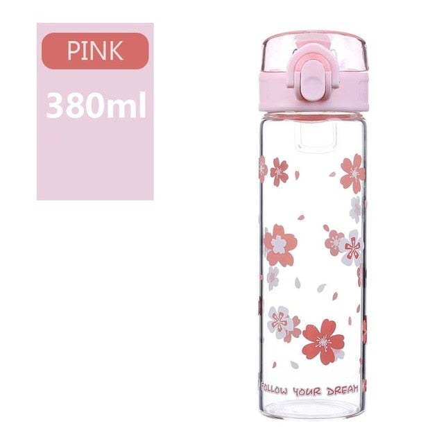 Cute Sakura Glass Water Bottle PN1048